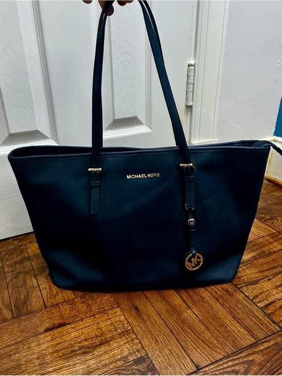 Michael Kors Handbags - Michael Kors Dark Blue Saffiano Leather Tote with Gold Accents